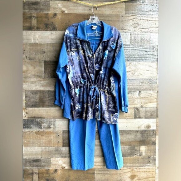 Sport Savvy Womens 2-Piece Loungewear Set with Floral Jacket/ Blue Pants Vintage - Picture 7 of 7